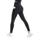 GymCope Leggings for Women with Tummy Control, 2 Side Pockets and 1 Inner Pocket Yoga Pants, Non-See-Through Fabric for Yoga, Running, Gym or Lounging, Black, Medium