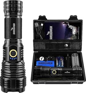 Shadowhawk Torcia LED Potente Professionale, Ricaricabile Torce Led Alta Potenza 500000 Lumen XHP70.2, Torcia Tattica Militare, IP67 Impermeabile, Zoomabile, Campeggio Emergenza Regalo