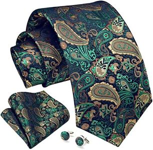 Enlision Vert Cravate pour Hommes Paisley Cravate Mouchoir Boutons de Manchette Ensemble Mariage Cravates et Carre de Poche