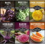 Rare Exotic Seeds Heirloom Veg Collection - Purple Vienna Kohlrabi, Lemon Cucumber, Watermelon Radish, Opal Basil, Romanesco Broccoli, Tendersweet Orange Watermelon - Rare Seed - Survival Garden Seeds