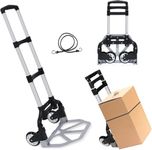 Folding Hand Truck, Lightweight Dolly, 175Lbs Load Capacity Aluminium Trolley Cart with Telescoping Handle, 2 Rubber Wheels for Travel, Auto, Moving and Office Use (Black)