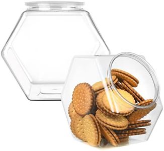 DilaBee 2-Pack Plastic Cookie Jar - 1 Gallon Hexagon Candy Jars with Lids for Candy Buffet, Kitchen & Office - Clear Jars with Lids for Cookies, Candies & Dry Food - Plastic Jar with Labels - BPA-Free