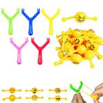 Funny Emoji Slingshot Toy Set - 5Pcs Slingshot &15Pcs Smiley Emoji Bullets Mochi Squishy Toy,Emoji Finger Shooting Slingshot Prank,Party Bag Fillers for Kids Adults Joke Toys Gift,Xmas Stocking Filler