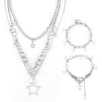 Mikovivi Y2k Star Necklace with 2pcs Bracelets, Silver Star Y2k Grunge Necklace Aesthetic Emo Vintage Jewelry Cute Necklace Y2k Grunge Accessories for Women Girls