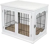 BIRDROCK HOME Decorative Dog Kennel with Pet Bed - Small Indoor Pet Crate, Double Door Design, Engineered Wood & Metal Wire, Furniture-Style House for Small Dogs, Side Table or Nightstand, White