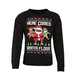 Parsa Fashions® Unisex Kids Limited Edition Ugly Christmas Dabbin Through The Snow Sleigh Bells Sweatshirt Elf Santa Novelty Retro Jumper Xmas Funny Gift- Age 7-13 (11-12 Years, Black - SantaFlos)