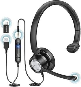 New bee USB Headset with Microphone for PC Computer Headset, Single Ear Headset Noise Cancelling Mic, Call Center Wired Headset with 3.5mm/USB/Type C for Skype Zoom Tablet Laptop (Black)