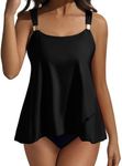 SUUKSESS Women Ruffle High Waisted Tankini Swimsuits Slimming Tummy Control Bathing Suits 2 Piece (Black, XL)