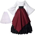 BPURB Women's Medieval Dress Renaissance Costumes Dress(Top & Skirt & Petticoat) (Black/Red, M)