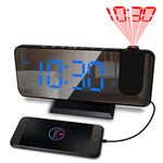 Projection Alarm Clock for Bedroom,7.4 inch Large LED Alarm Clock with Projection on Ceiling, 180°Projector, USB Charger, Dimmer, Dual Alarm Clock for Bedroom Desk Decor（Plug not Included）