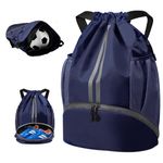 BROTOU Unisex Drawstring Backpack, Waterproof Gym Bag, Large Oxford PE Bag, Students School Bag, Durable Sports Ball Bag, with Shoe Bag (Dark Blue)