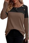 Zeagoo Waffle Knit Tunic Tops for Women Lightweight Long Sleeve Shirts 2024 Fall Tops Ladies Trendy Pullover Blouse,Brown S