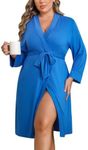 Ekouaer Women Plus Size Robe Knee Length Lightweight Bathrobe Short Kimono Robes with Pockets Maternity Robe Blue 3X