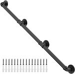 Willstar 10FT Industrial Staircase Handrail Non-Slip Pipe Bar Foot Rail Wall Mount Stair Rail Vintage Grab Bar for Steps Black Iron Pipe Handrail for Outdoor Indoor Stairs Loft Porch Hand Rail (10ft)