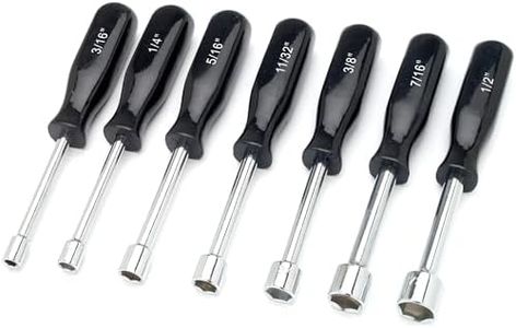 Performance Tool 1910 7-Piece SAE Nut Driver Set for Tightening and Loosening Fasteners with Comfortable Grip Handles and Convenient Storage Case