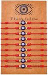 Poxtex 9pcs Evil Eye 7 Knot Lucky Bracelets, Rakhi for Brother and Bhabhi Adjustable Red String Amulet for Women Men with Gold Bead, Protection Jewelry Hand Bracelet