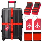 Yauhar 6Pcs Travel Suitcase Accessories Set Contains Silicone Luggage Bag Tags and Luggage Straps and Detachable Handle Covers, Wide Adjustable Packing Belt for Women Men (Red)