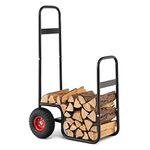 Goplus Firewood Log Cart, Outdoor Indoor Firewood Rack Storage Mover with Wear-Resistant Rubber Wheels, Heavy Duty Steel Wood Hauler, Firewood Carrier for Fireplace, Fire Pit, 300 LBS Capacity