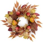 Valery Madelyn 18 inch Autumn Wreath for Front Door, Fall Wreath Decorations with Garnet, Berries and Maple Leaves for Thanksgiving Home Wall Windowsill Centerpiece Outdoor Decor