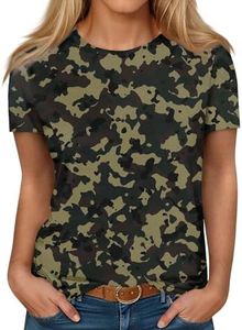 Generic Womens Graphic Tees Women's Summer T-Shirt Fashion Camouflage Printed Tops 2024 Summer Plus Size Loose Round Neck Short Sleeve Shirt Tee Plaid Shirts for Women Camouflage XL