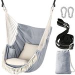 Chihee Hammock Chair Hanging Swing 2 Seat Cushions Included,Strong Webbing Straps and Hooks for Easy Hanging Soft Cotton Weave Hanging Chair Side Pocket Large Tassel Chair Set Comfort Indoor Outdoor