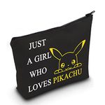 LEVLO Funny Cartoon Cosmetic Bag Anime Theme Fans Gift Just A Girl Who Loves Pika Makeup Zipper Pouch Bag For Women Girls, Loves Pika Black, Make Up Bag