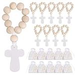 Baptism Favors, Luwrevc 10Pcs Baptism Decorations Include Wooden Rosary Beads with Cross Pendant and White Organza Bags, Catholic First Communion Confirmation Gifts for Baby Shower Christening