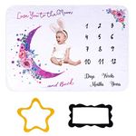 SNOWIE SOFT®Flannel 70x100cm Milestone Photography Blanket for 0-12 Month Petite Baby, Baby Monthly Photoshoot Props(Height Less than 70cm) -Moon