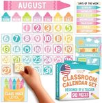 Classroom Calendar Set Bulletin Board Decor – School Calendar for Classroom Elementary, Crayon Bulletin Board Decorations, Kindergarten & Preschool Calendar Bulletin Board Set for Classroom Decor