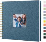 Hiwhy Scrapbook Photo Album Linen Cover, 8 x 8 Inch Hardcover Kraft White Pages Memory Book, for Travel Wedding Guest Book Christmas Baby Shower (20 Sheets/ 40 Pages,Blue)