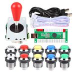 EG STARTS 1 Player LED Arcade DIY Part Kit USB Encoder to PC Gamepads Ellipse & Oval Style Bat Joystick + 5V LED Arcade Buttons for Video Games Mame Raspberry Pi Arcade1up (Chrome Mix Colors)