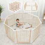 Baby Playpen & Baby Gate for Toddler and Babies, Foldable Wooden Large Shape & Size Adjustable Playard, Play Fence with Locking Gate Activity Center, Toddler Fence Play Area Indoor by Comfy Cubs