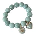 Natural Green Jade Real Thai Round Gems Jewelry Healing Energy Real Bracelets Bangle for Women Charms with Pendant Jade Love Heart and Coin Lucky Money