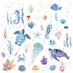 CRASPIRE 8 Sheets Ocean Animal Wall Decals Undersea Sea Turtle Window Clings Vinyl Seahorse Shell Removable Wall Stickers Decal for Nursery Bedroom Living Room Bathroom