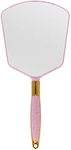 YCHMIR Hand Mirror, Handheld Mirror with Handle，Barber Hairdressing Handheld Mirrorfor for Salon 6 x 13 inch Pink-Square