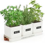 PERFNIQUE Indoor Herb Garden, Herb Garden Planter Set with Tray, Farmhouse Indoor Plant Pots, Windowsill Herb Garden with Drainage(Planter only) for Indoor/Outdoor, Window Pots(White)