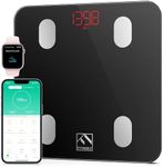 FITINDEX Bluetooth Body Fat Scale, Smart Wireless BMI Bathroom Weight Scale Body Composition Monitor Health Analyzer with Smartphone App for Body Weight, Fat, Water, BMI, BMR, Muscle Mass - Black