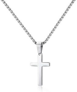 M MOOHAM Stainless Steel Cross Pendant Necklaces for Men Boys Gifts - Mens Boys Cross Chain 16 Inch