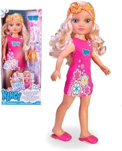 Nancy, cosa c'è nella mia borsa?, bambola con lunghi capelli biondi, look estivo, bandana, borsa trasparente e accessori. Per bambine/I dai 3 anni, Famosa (NAC68000)