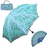 Aikelai Vintage Lace Folding Umbrella, UPF50+ Sun umbrella, 3D Flower Embroidery Compact Umbrella for Wedding Party and Photo Shooting (8331-blue)