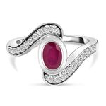 TJC Bypass Ring Platinum Plated 925 Sterling Silver Ruby White Zircon for Women Size Q Bezel Setting White Zircon Red Gemstone July Birthstone