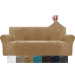 MAXIJIN Thick Velvet Sofa Covers for 3 Cushion Couch Super Stretch Non Slip Couch Cover for Dogs Cat Pet Friendly 1-Piece Elastic Furniture Protector Plush Sofa Slipcovers (Sofa, Camel)