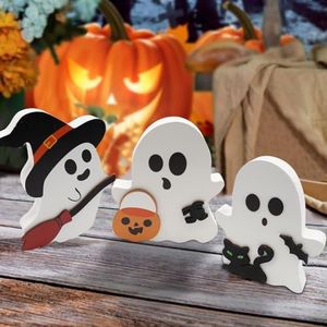 Decoración interior de Halloween, figuras decorativas, decoración de Halloween, decoración de interior, decoración de fantasmas, gato fantasma, murciélago de madera, para fiestas de Halloween, puerta