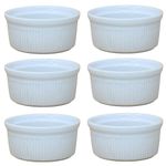 UNIQUE HOME LIVING Set of 6 Ceramic Ramekins, Creme Brulee Ramekin Cups, Pudding Cupcakes Souffle Dishes for Baking, White Serving Dish, 8cm Diameter