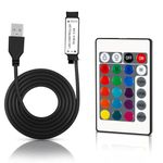 VIPMOON 24 Key IR Remote Controller DC 5V RGB LED Controller 1m USB Inline IR Controller with 24 Key Wireless Led Light Remote Controller Replacement for 5050 2835 4PIN RGB LED Light Strip