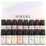 Nikura Selection of Essential Oils Gift Set - 16 x 10ml | Essential Oils for Diffuser for Home, Aromatherapy, Sleep, Cleaning, Rosemary Oil for Hair Growth | Cinnamon, Lavender, Lemon, Ylang Ylang