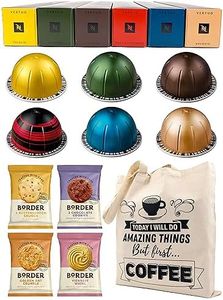 Nespresso Vertuo Capsules Coffee Selection - Solelio, Half Caffeinato, Intenso, Stormio, Melozio, Odacio - 60 Pods Bundled with Border Biscuits and Presented in Giftable Tote Bag
