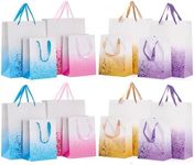 THE TWIDDLERS - 16 Colourful Gift Bags for Christmas with Ribbon Handles for Xmas, Birthday Party Present, All Occasions - Assorted Colours & Sizes - 18cm x 23cm & 32cm x 26 cm, Present Bags