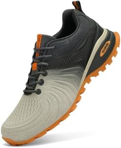 Kricely Men's Walking Shoes Breathable Trail Running Shoes for Men Lightweight Fashion Sneakers for Outdoor Sports Gym Jogging Khaki Grey Size 14