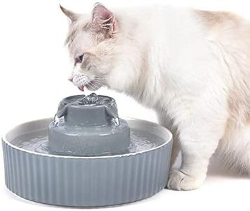 VinDox 360 Ceramic Cat Fountain, 2.1L Pet Drinking Fountain for Cat and Dog, Cat Fountain Porcelain, Cat Water Dispenser with Activated Carbon Filter and Sponge Foam Pre-Filter (Grey)